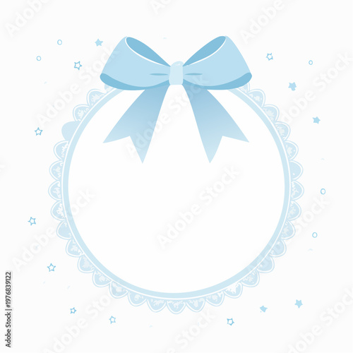 手描き風パステルブルーのリボンがかわいい円形フレーム