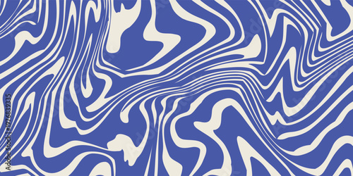 Blue wavy lines abstract background. Trendy psychedelic retro style backdrop. Waves, swirl and twirl pattern. Twisted distorted vector texture. Y2k aesthetic design