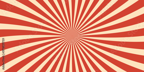 Circus background and spiral retro rays vector pattern. Vintage poster of red white sun or star burst radial lines with grunge texture, circus, carnival, summer fair or chapiteau backdrop