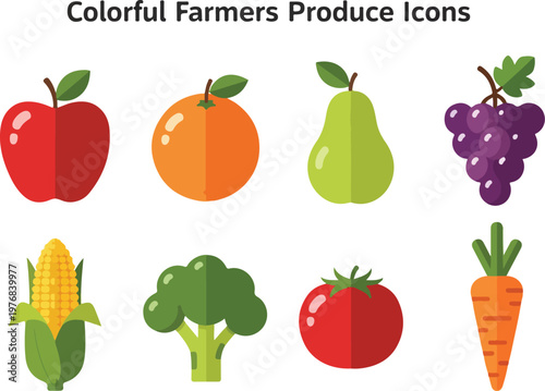 Vector Icons Of Fresh Fruits And Vegetables Commonly Found At Farmers Markets
