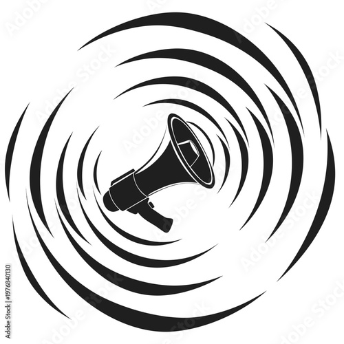 Megaphone icon, loudspeaker symbol, sound wave, black and white vector graphic