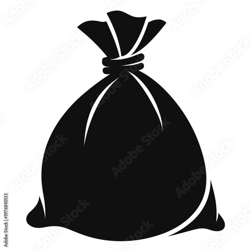 Black trash bag icon, garbage sack symbol, waste package sign, vector illustration