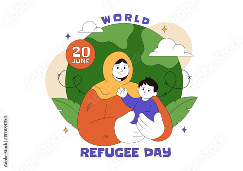 World Refugee Day Vector Illustration With Family Support, Shelter Tent, Helping Hands and Humanitarian Aid for Global Awareness Design