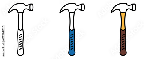Hammer tool vector icon set in multiple colors representing construction equipment carpentry repair work DIY maintenance hardware industry illustration