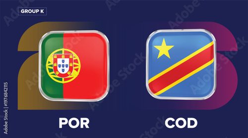 Portugal vs DR Congo Flags - Group K, World Cup 2026
