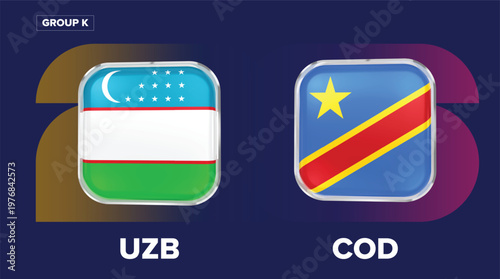 Uzbekistan vs DR Congo Flags - Group K, World Cup 2026