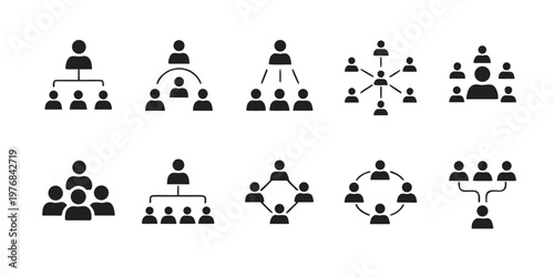 Black Business Hierarchy Icon Set Organization Team Structure Silhouette