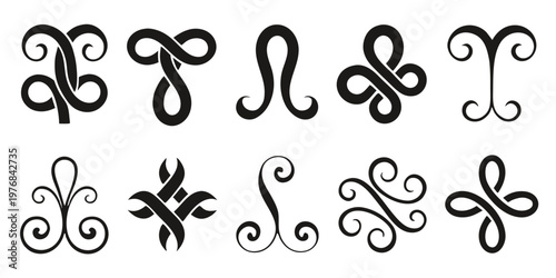 Black Ornamental Flourish Pattern Set Elegant Decorative Loop Icons