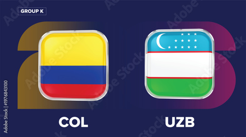 Colombia vs Uzbekistan Flags - Group K, World Cup 2026