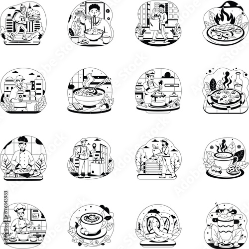 Collection of Food Glyph Style Illustrations 