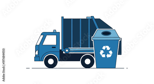 Fotografía Garbage Truck and Recycling Bin Illustration