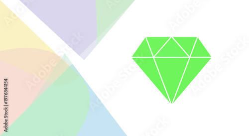 Green Diamond Gemstone on Abstract Pastel Geometric Background