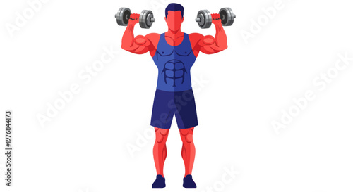 Man lifting dumbbells overhead, exercise, fitness, muscle building, workout, strength training