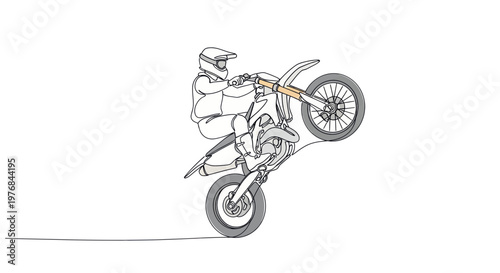 Photos Motorcyclist performing a wheelie on a dirt bike, minimalist line art style
