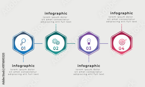 Infographic displays four numbered steps with icons and descriptive text above.