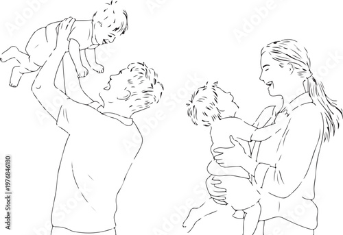 Parents comforting their crying children in different ways