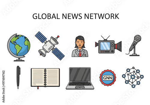 Global News Network Illustrating Communication, Technology, and Information Dissemination Concepts