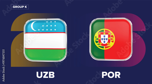 Uzbekistan vs Portugal Flags - Group K, World Cup 2026