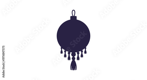 Navy Blue Christmas Ornament with Tassels Hanging.