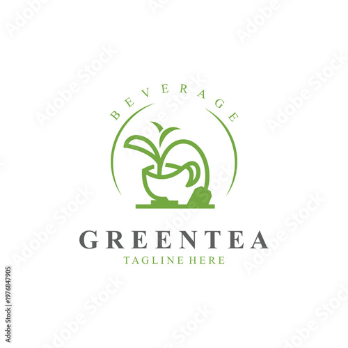 Green tea logo, herbal, organic health minimal design template