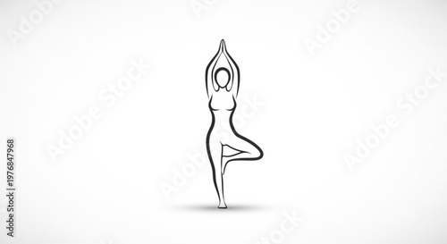 Outline of woman in Tree Pose yoga illustration