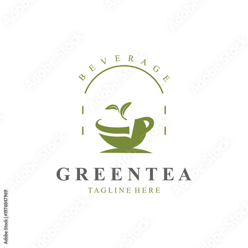 Green tea logo, herbal, organic health minimal design template