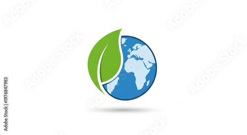 Green leaf symbol on blue earth globe