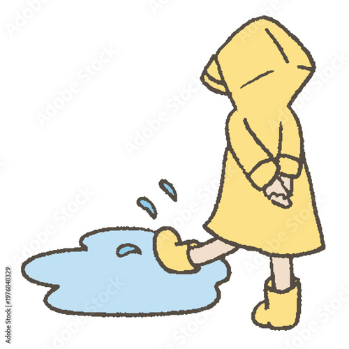 レインコートの女の子と水たまり、カラー