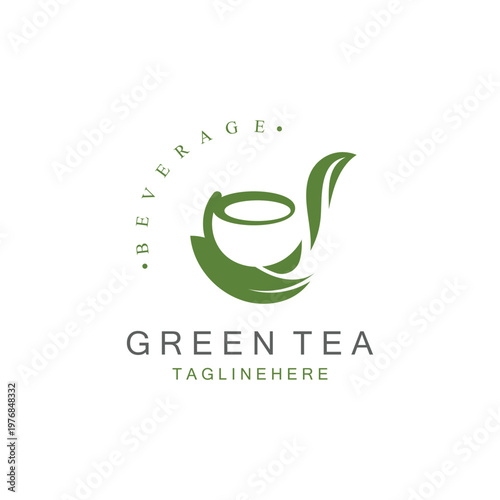 Green tea logo, herbal, leaf health minimal design template