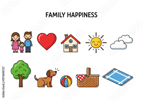 Illustrative Icons Representing Family Happiness A Wholesome Collection of Cherished Moments and Comforts