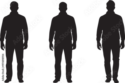 Black silhouette of three standing men in suits business attire
