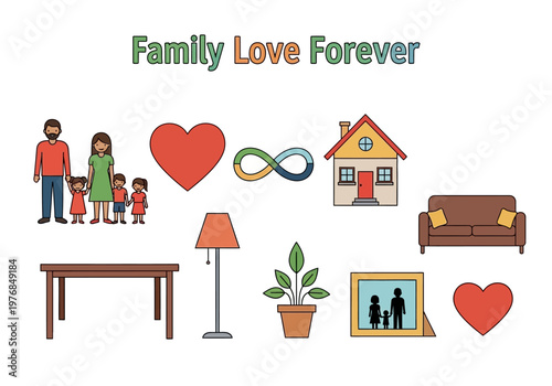 Family Love Forever A Collection of Icons Representing Home, Hearth, and Enduring Bonds