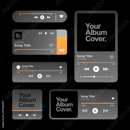 Music Player User Interface with album cover. Audio Media Player Widget with Buttons and Song Duration Bar. Modern UI Design Element for Music App Design. Vector illustration