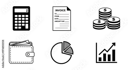 Business finance icons on white background.