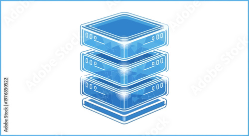 Stack of blue server computer hardware.