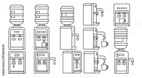 Detailed diagrams of industrial coffee machines.