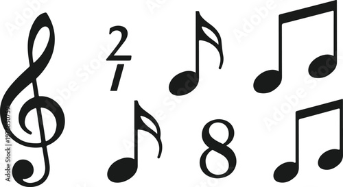 Musical notes and symbols isolated on white background