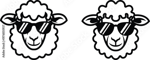 Tableau sur toile Minimal Black Sheep with Sunglasses Icon Eid al Adha Sacrifice Concept