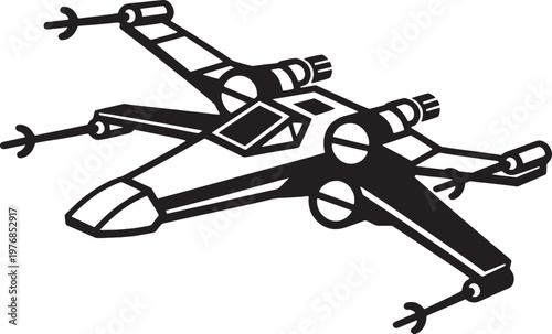 Starfighter spaceship vector graphic science fiction technology object.