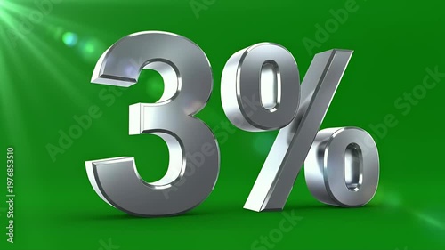 A gleaming, metallic 3% symbol prominently displayed against a vibrant green background, suggesting a promotional offer or financial concept.