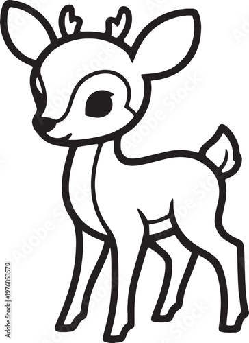 Cute baby deer line art illustration for coloring book page for children forest wildlife.