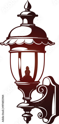 Classical victorian street light sketch in brown tones featuring intricate decorative scrollwork.