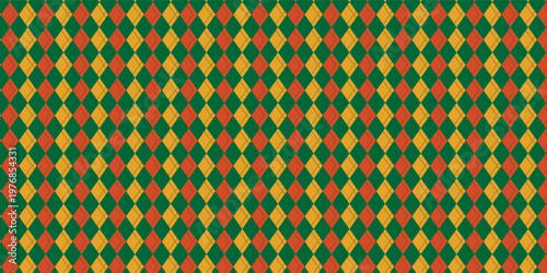 argyle seamless pattern. Christmas harlequin rhombus background. Christmas rhombus seamless pattern in blue, green, orange color vector illustration
