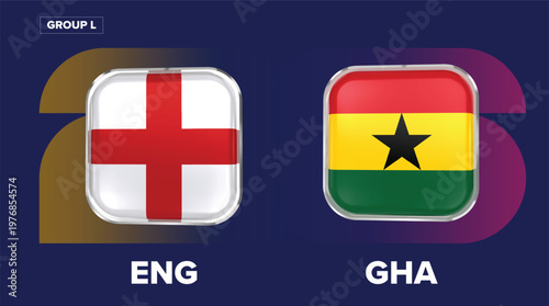 England vs Ghana - Group L Football Rivalry with National Flags
