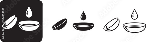 Modern contact lens water drop icon set.