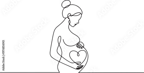A pregnant woman holding her belly in a thoughtful pose