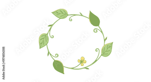 Green Leafy Wreath Illustration with Swirls.