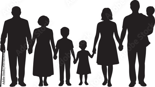 Family of six holding hands in a united formation.