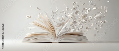 An open book with letters flying away.
