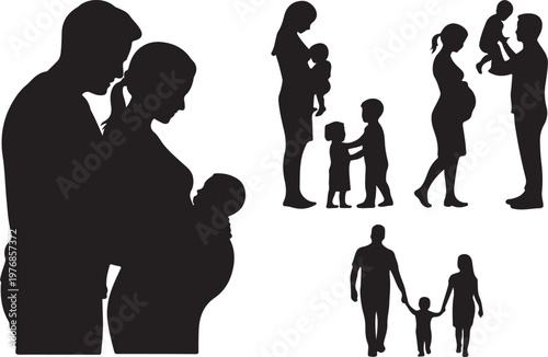 Stages of family growth and parenthood illustrated in silhouettes